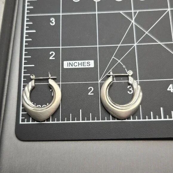 Sterling Silver 925 Hoop Earrings 1.25" Textured Ribbed Hinged Closure 6.38g - Picture 4 of 5